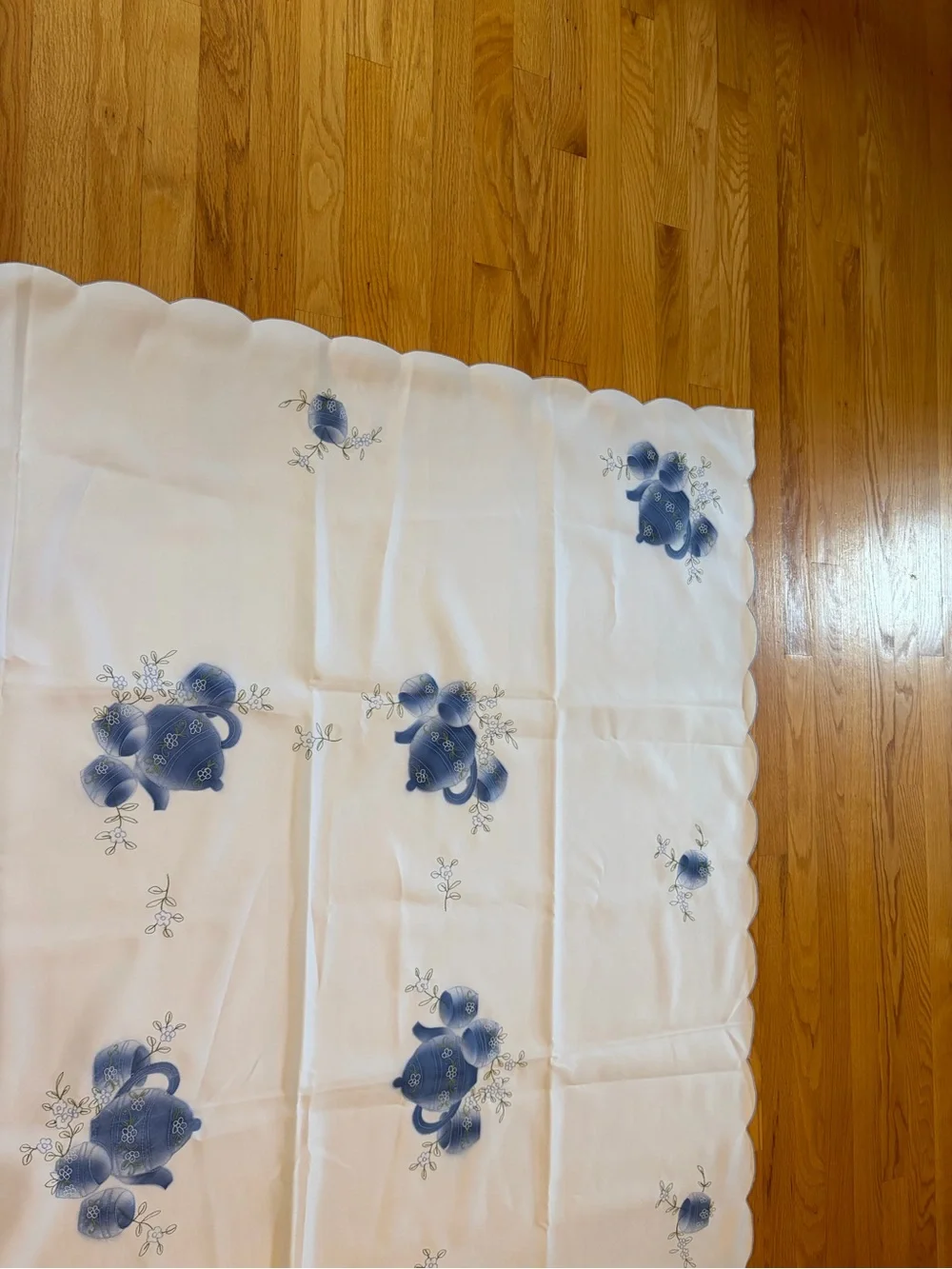 Classic Blue Floral Embroidered Tablecloth - approx. 51